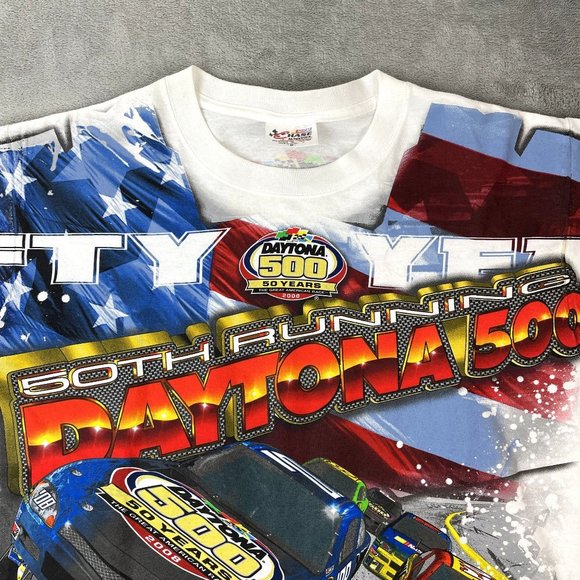 NWOT Y2K '08 NASCAR Chase Authentics All Over Print Daytona Racing T-Shirt M - Picture 3 of 8